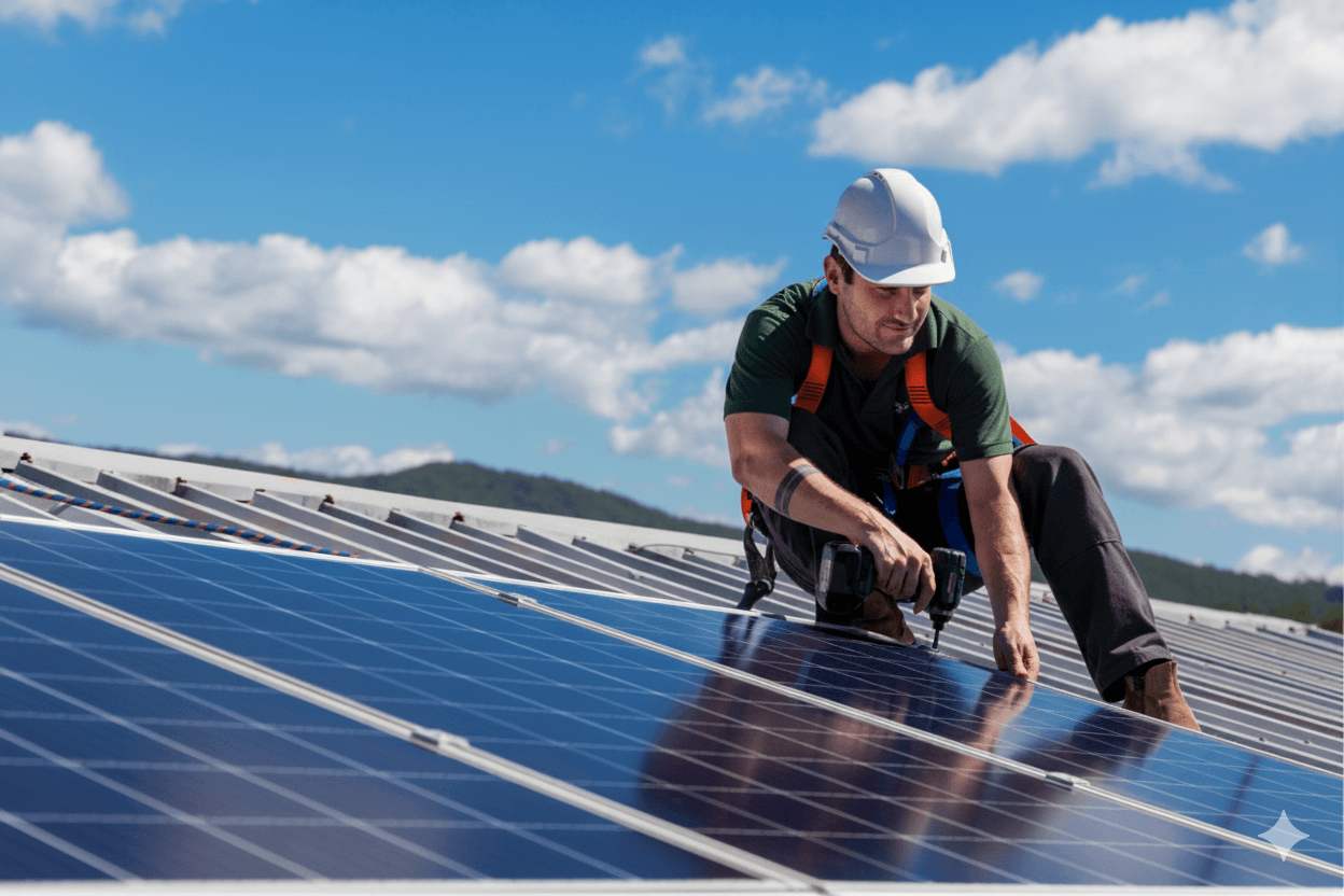 Installation de panneaux solaires sur le toit d'une entreprise